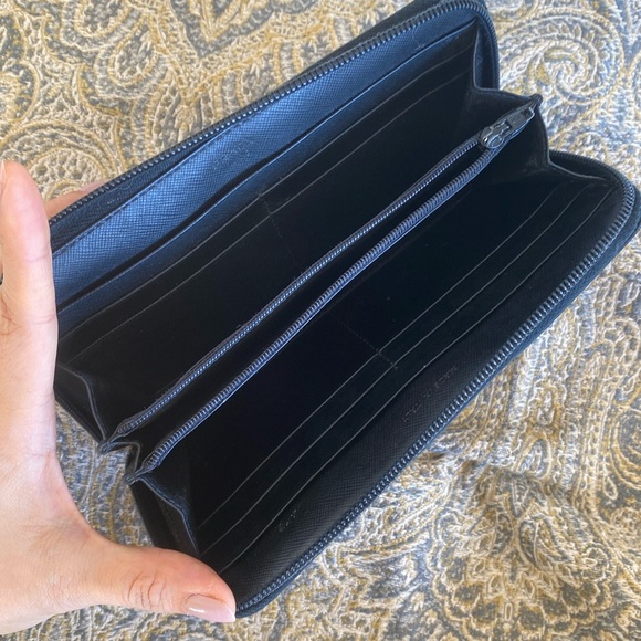 PRADA Logo Plate Long Wallet Tessuto Nylon Saffiano Leather Auth w/Card - Picture 7 of 17